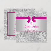 Invitation Sweet sixteen rose  floral (Devant / Derrière)