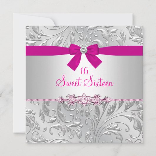 Invitation Sweet sixteen rose  floral (Devant)