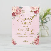 Invitation Sweet sixteen rose floral (Debout devant)
