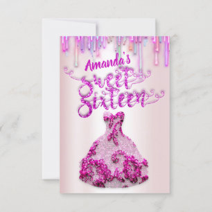 Invitation Sweet sixteen Rose Floral robe Royal Unicorn Drift