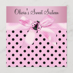 Invitation Sweet sixteen rose Ladybug fête d'anniversaire