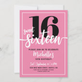 Invitation Sweet sixteen rose moderne 16e fête d'anniversaire (Devant)