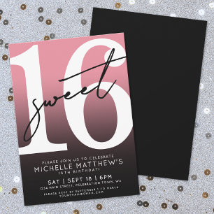 Invitation Sweet sixteen rose noire 16e anniversaire