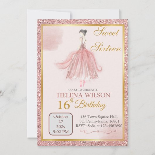 INVITATION SWEET SIXTEEN ROSE PARTIES SCINTILLANT BALLERINA A (Devant)