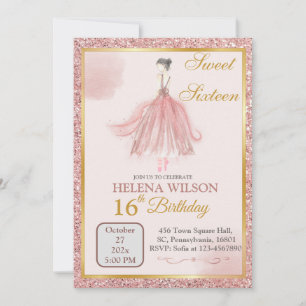 INVITATION SWEET SIXTEEN ROSE PARTIES SCINTILLANT BALLERINA A