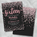 Invitation Sweet sixteen Rose Rose Gold Parties scintillant 1<br><div class="desc">Voici une invitation chic et ludique à la fête du 16e anniversaire du Sweet sixteen, parfaite pour fêter dans le style. L'élégant design allie parties scintillant rose or rose et confetti parties scintillant argent, ajoutant une touche amusante et girly. En haut, "Sixteen" est présenté en calligraphie audacieuse, donnant le ton...</div>
