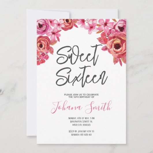 Invitation Sweet sixteen Rose rose orange (Devant)
