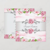 Invitation Sweet sixteen rose Roses (Devant / Derrière)