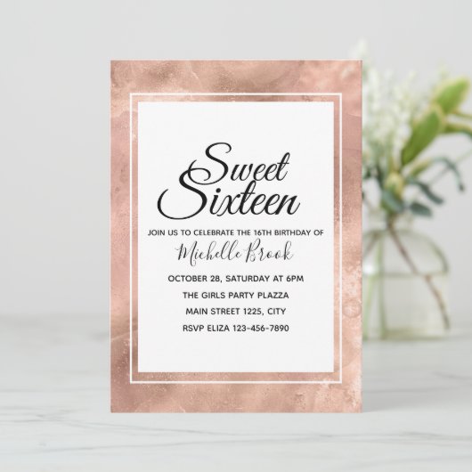 Invitation Sweet sixteen Rose simple et élégant (Debout devant)