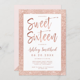 Invitation sweet sixteen rose vif à parties scintillant d'or