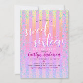 Invitation Sweet sixteen rose violet jaune Script d'anniversa (Devant)