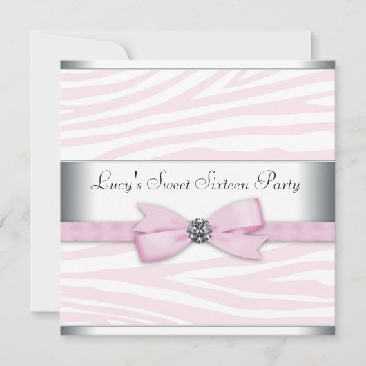 Invitation Sweet sixteen rose Zebra fête d'anniversaire (Devant)