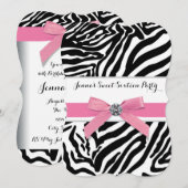 Invitation Sweet sixteen rose Zebra fête d'anniversaire (Devant / Derrière)