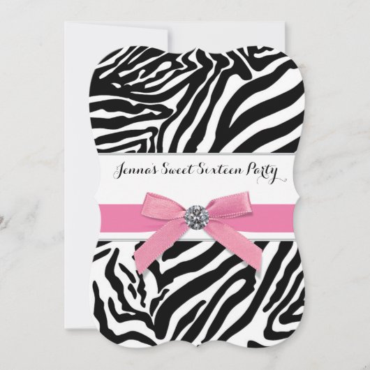 Invitation Sweet sixteen rose Zebra fête d'anniversaire (Devant)