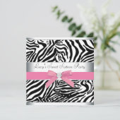 Invitation Sweet sixteen rose Zebra fête d'anniversaire (Debout devant)