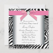 Invitation Sweet sixteen rose Zebra fête d'anniversaire (Dos)