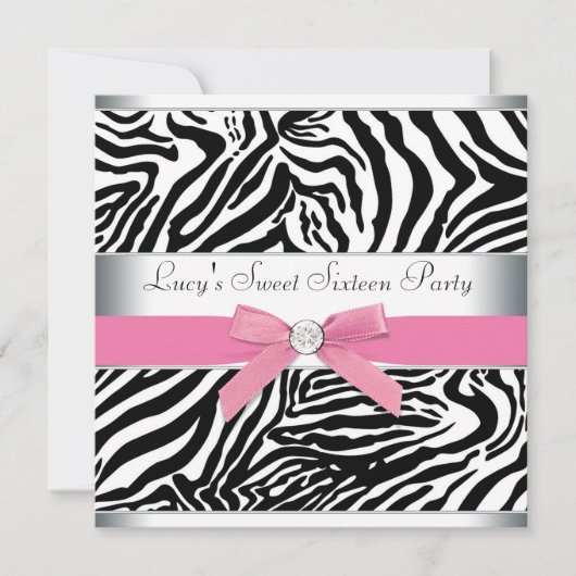 Invitation Sweet sixteen rose Zebra fête d'anniversaire (Devant)