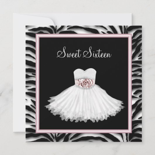 Invitation Sweet sixteen rose Zebra fête d'anniversaire (Devant)