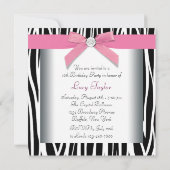 Invitation Sweet sixteen rose Zebra fête d'anniversaire (Dos)