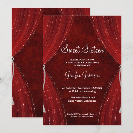 Invitation Sweet sixteen rouge (Devant / Derrière)