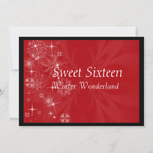 Invitation Sweet sixteen rouge aux flocons de neig