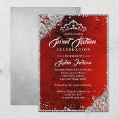 Invitation Sweet sixteen rouge en dentelle de diamant (Devant / Derrière)