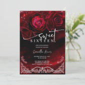 Invitation Sweet sixteen rouge et noir Modèle d'anniversaire (Debout devant)