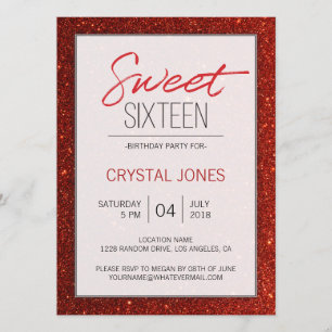 Invitation Sweet sixteen rouge étincelant