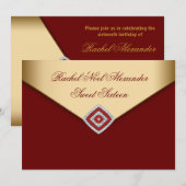 Invitation Sweet sixteen Royal Red Gold (Devant / Derrière)