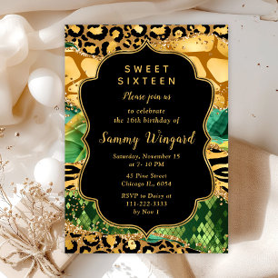 Invitation Sweet Sixteen Safari Agate Or et Vert