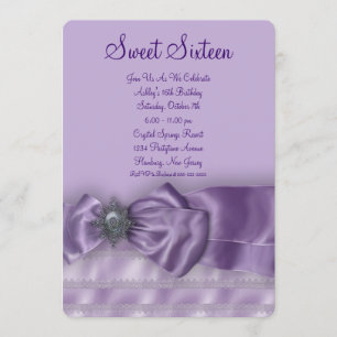 Invitation Sweet sixteen satin violet fête d'anniversaire