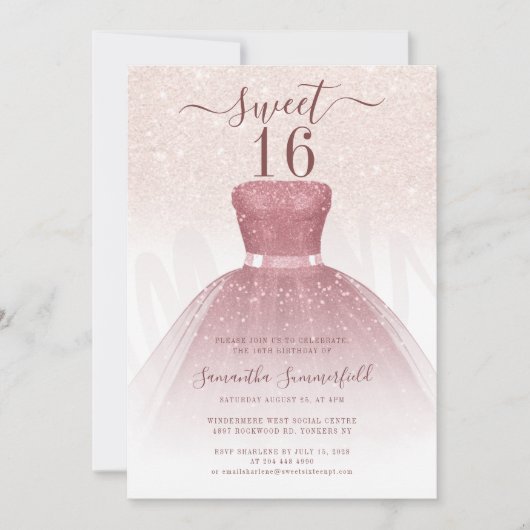 Invitation Sweet sixteen Script 16e fête d'anniversaire (Devant)