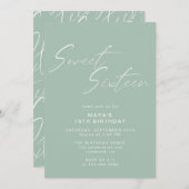 Invitation Sweet sixteen Script Sage Green Mint 16e anniversa (Devant / Derrière)