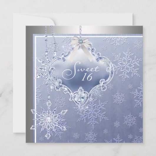 Invitation Sweet sixteen Silver Blue Snowflake (Devant)