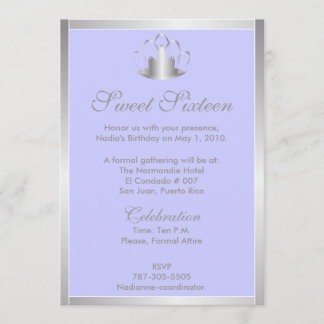 Invitation Sweet sixteen Silver/Blue Tiara Invitation-Cust.