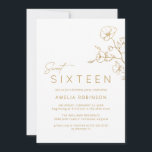 Invitation Sweet sixteen Soft Glam Gold & White 16e anniversa<br><div class="desc">Jolie,  style glamour,  16 invitations sucrées avec des détails floral subtils. Or sur un arrière - plan blanc. Remarque : L'effet Gold est répliqué par un graphique de haute qualité. Aucune feuille réelle ne sera utilisée.</div>