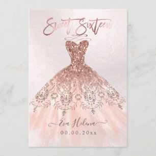 Invitation Sweet sixteen, Sparkle Gown, Faux Rose Gold