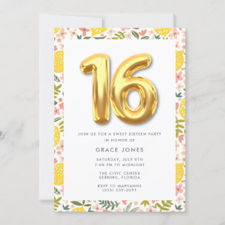 Invitation Sweet sixteen Summer Lemon fête d'anniversaire