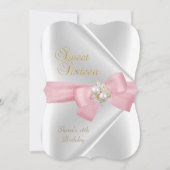 Invitation Sweet sixteen Sweet 16 Bijou perle blanche Bow ros (Devant)