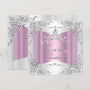 Invitation Sweet sixteen Sweet 16 blanc rose argent Tiara