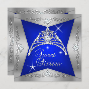 Invitation Sweet sixteen Sweet 16 Blue Silver Tiara