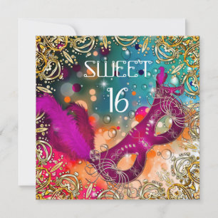 Invitation Sweet sixteen Sweet 16 Masquerade rose Turquoise