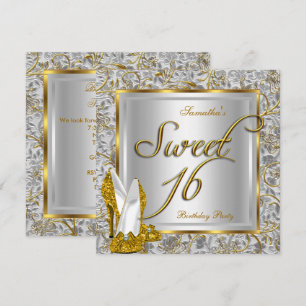 Invitation Sweet sixteen Sweet 16 Party Gold Silver Blanc