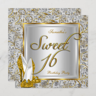 Invitation Sweet sixteen Sweet 16 Party Gold Silver Blanc