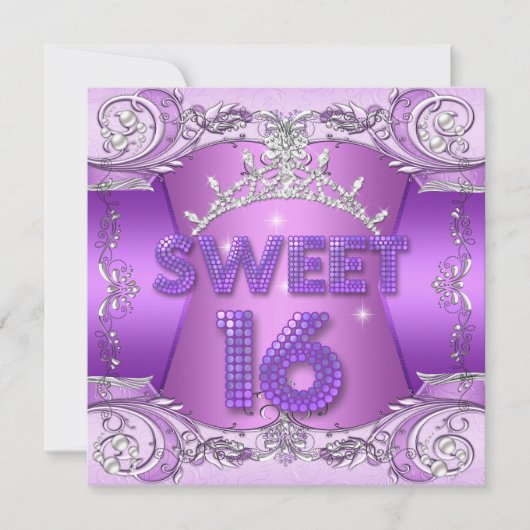Invitation Sweet sixteen Sweet 16 pourpre Silver Tiara (Devant)