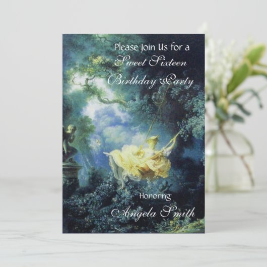 Invitation SWEET SIXTEEN SWING PARTY Champagne bleu jaune (Debout devant)