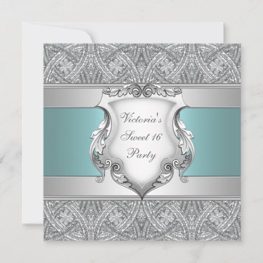 Invitation Sweet sixteen turquoise bleu (Devant)