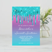 Invitation Sweet sixteen Turquoise de de séchage rose violet (Debout devant)