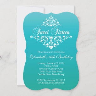 Invitation Sweet sixteen turquoise moderne fête d'anniversair