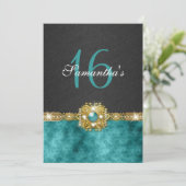 Invitation "sweet sixteen" turquoise noir 16 ans (Debout devant)
